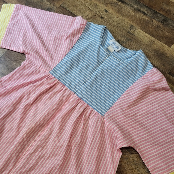 Vintage 80's Leisure Life Pastel Striped Zip-up Nightgown Muumuu Sleepwear Dress - Picture 2 of 7